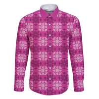 Pink Hawaiian Quilt Family Matching Off Shoulder Short Dress and Hawaiian Shirt Hawaii Pineapple Monstera Palaka Motifs - Polynesian Pride