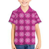 Pink Hawaiian Quilt Family Matching Puletasi and Hawaiian Shirt Hawaii Pineapple Monstera Palaka Motifs - Polynesian Pride