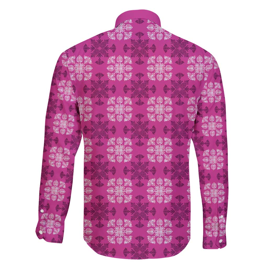 Pink Hawaiian Quilt Family Matching Short Sleeve Bodycon Dress and Hawaiian Shirt Hawaii Pineapple Monstera Palaka Motifs - Polynesian Pride