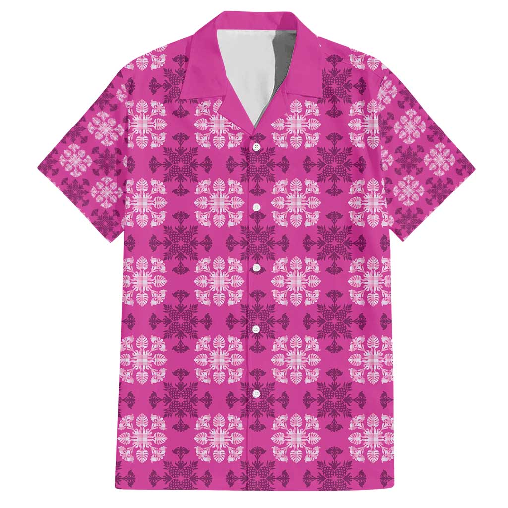 Pink Hawaiian Quilt Hawaiian Shirt Hawaii Pineapple Monstera Palaka Motifs - Polynesian Pride