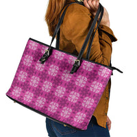 Pink Hawaiian Quilt Leather Tote Bag Hawaii Pineapple Monstera Palaka Motifs - Polynesian Pride