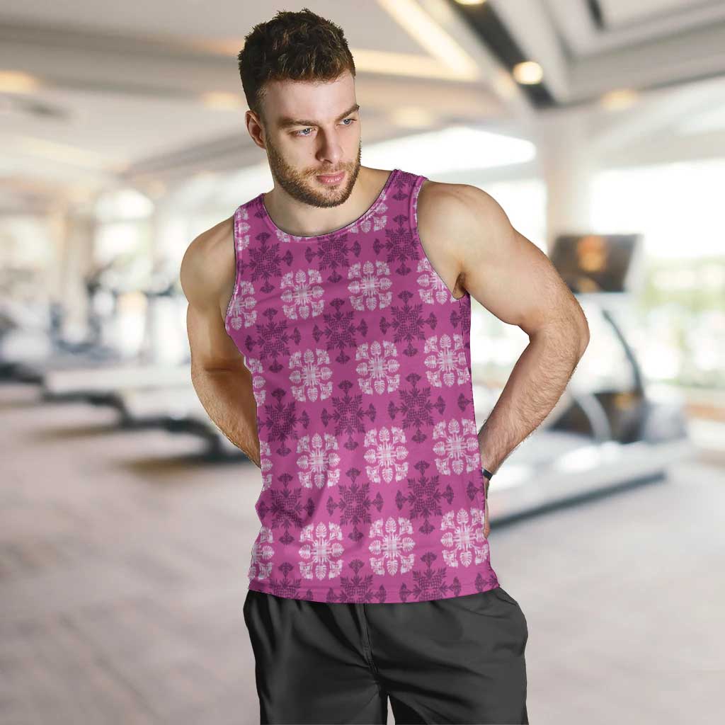 Pink Hawaiian Quilt Men Tank Top Hawaii Pineapple Monstera Palaka Motifs - Polynesian Pride