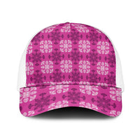 Pink Hawaiian Quilt Mesh Trucker Cap Hawaii Pineapple Monstera Palaka Motifs - Polynesian Pride