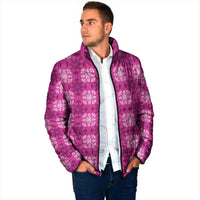 Pink Hawaiian Quilt Padded Jacket Hawaii Pineapple Monstera Palaka Motifs - Polynesian Pride
