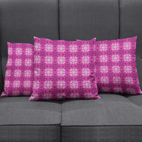 Pink Hawaiian Quilt Pillow Cover Hawaii Pineapple Monstera Palaka Motifs - Polynesian Pride