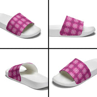 Pink Hawaiian Quilt Slide Sandals Hawaii Pineapple Monstera Palaka Motifs - Polynesian Pride