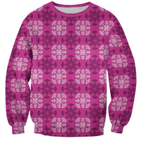 Pink Hawaiian Quilt Sweatshirt Hawaii Pineapple Monstera Palaka Motifs - Polynesian Pride