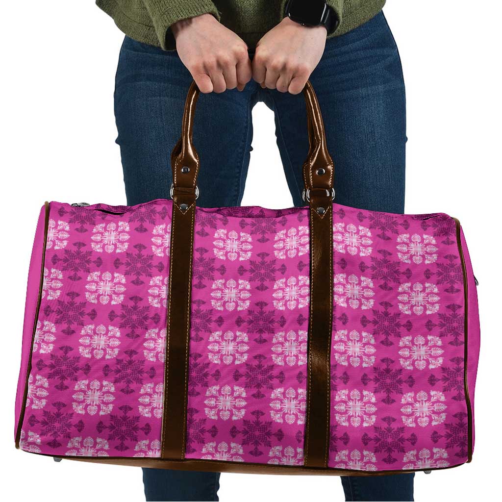 Pink Hawaiian Quilt Travel Bag Hawaii Pineapple Monstera Palaka Motifs - Polynesian Pride