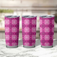 Pink Hawaiian Quilt Tumbler Cup Hawaii Pineapple Monstera Palaka Motifs - Polynesian Pride