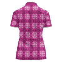 Pink Hawaiian Quilt Women Polo Shirt Hawaii Pineapple Monstera Palaka Motifs - Polynesian Pride