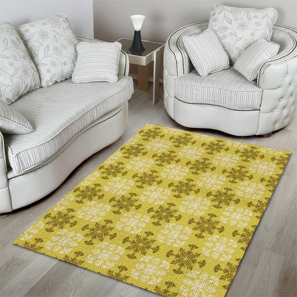 Yellow Hawaiian Quilt Area Rug Hawaii Pineapple Monstera Palaka Motifs - Polynesian Pride