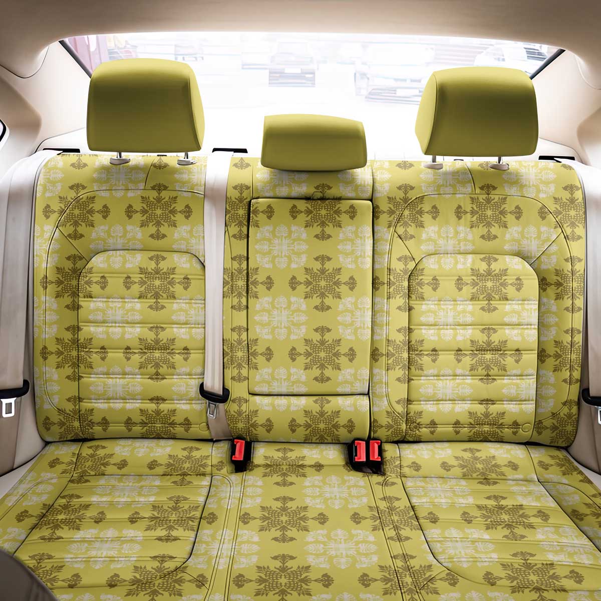 Yellow Hawaiian Quilt Back Car Seat Cover Hawaii Pineapple Monstera Palaka Motifs - Polynesian Pride