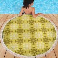 Yellow Hawaiian Quilt Beach Blanket Hawaii Pineapple Monstera Palaka Motifs - Polynesian Pride