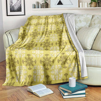 Yellow Hawaiian Quilt Blanket Hawaii Pineapple Monstera Palaka Motifs - Polynesian Pride