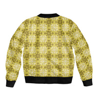 Yellow Hawaiian Quilt Bomber Jacket Hawaii Pineapple Monstera Palaka Motifs - Polynesian Pride