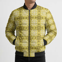 Yellow Hawaiian Quilt Bomber Puffer Jacket Hawaii Pineapple Monstera Palaka Motifs - Polynesian Pride