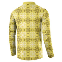 Yellow Hawaiian Quilt Button Sweatshirt Hawaii Pineapple Monstera Palaka Motifs - Polynesian Pride