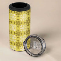 Yellow Hawaiian Quilt 4 in 1 Can Cooler Tumbler Hawaii Pineapple Monstera Palaka Motifs - Polynesian Pride