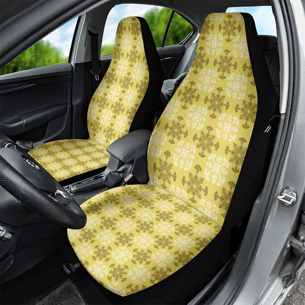 Yellow Hawaiian Quilt Car Seat Cover Hawaii Pineapple Monstera Palaka Motifs - Polynesian Pride