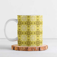 Yellow Hawaiian Quilt Ceramic Mug Hawaii Pineapple Monstera Palaka Motifs - Polynesian Pride