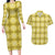 Yellow Hawaiian Quilt Couples Matching Long Sleeve Bodycon Dress and Hawaiian Shirt Hawaii Pineapple Monstera Palaka Motifs - Polynesian Pride