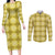 Yellow Hawaiian Quilt Couples Matching Long Sleeve Bodycon Dress and Long Sleeve Button Shirt Hawaii Pineapple Monstera Palaka Motifs - Polynesian Pride
