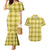 Yellow Hawaiian Quilt Couples Matching Mermaid Dress and Hawaiian Shirt Hawaii Pineapple Monstera Palaka Motifs - Polynesian Pride