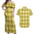 Yellow Hawaiian Quilt Couples Matching Off Shoulder Maxi Dress and Hawaiian Shirt Hawaii Pineapple Monstera Palaka Motifs - Polynesian Pride