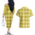 Yellow Hawaiian Quilt Couples Matching Off The Shoulder Long Sleeve Dress and Hawaiian Shirt Hawaii Pineapple Monstera Palaka Motifs - Polynesian Pride