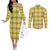 Yellow Hawaiian Quilt Couples Matching Off The Shoulder Long Sleeve Dress and Long Sleeve Button Shirt Hawaii Pineapple Monstera Palaka Motifs - Polynesian Pride