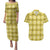 Yellow Hawaiian Quilt Couples Matching Puletasi and Hawaiian Shirt Hawaii Pineapple Monstera Palaka Motifs - Polynesian Pride