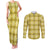 Yellow Hawaiian Quilt Couples Matching Tank Maxi Dress and Long Sleeve Button Shirt Hawaii Pineapple Monstera Palaka Motifs - Polynesian Pride