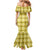 Yellow Hawaiian Quilt Family Matching Mermaid Dress and Hawaiian Shirt Hawaii Pineapple Monstera Palaka Motifs - Polynesian Pride