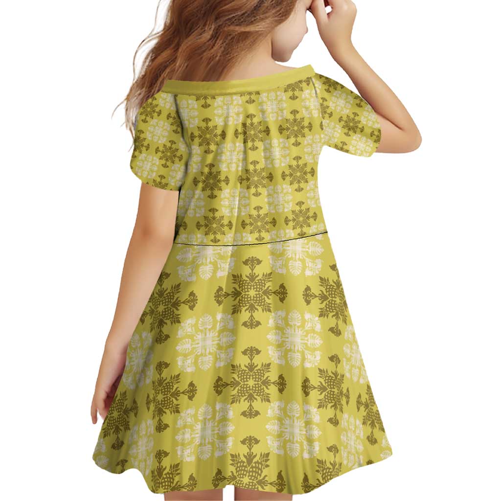 Yellow Hawaiian Quilt Family Matching Puletasi and Hawaiian Shirt Hawaii Pineapple Monstera Palaka Motifs - Polynesian Pride