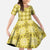 Yellow Hawaiian Quilt Kid Short Sleeve Dress Hawaii Pineapple Monstera Palaka Motifs - Polynesian Pride