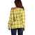 Yellow Hawaiian Quilt Off Shoulder Sweater Hawaii Pineapple Monstera Palaka Motifs - Polynesian Pride
