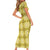 Yellow Hawaiian Quilt Short Sleeve Bodycon Dress Hawaii Pineapple Monstera Palaka Motifs - Polynesian Pride