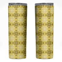 Yellow Hawaiian Quilt Skinny Tumbler Hawaii Pineapple Monstera Palaka Motifs - Polynesian Pride