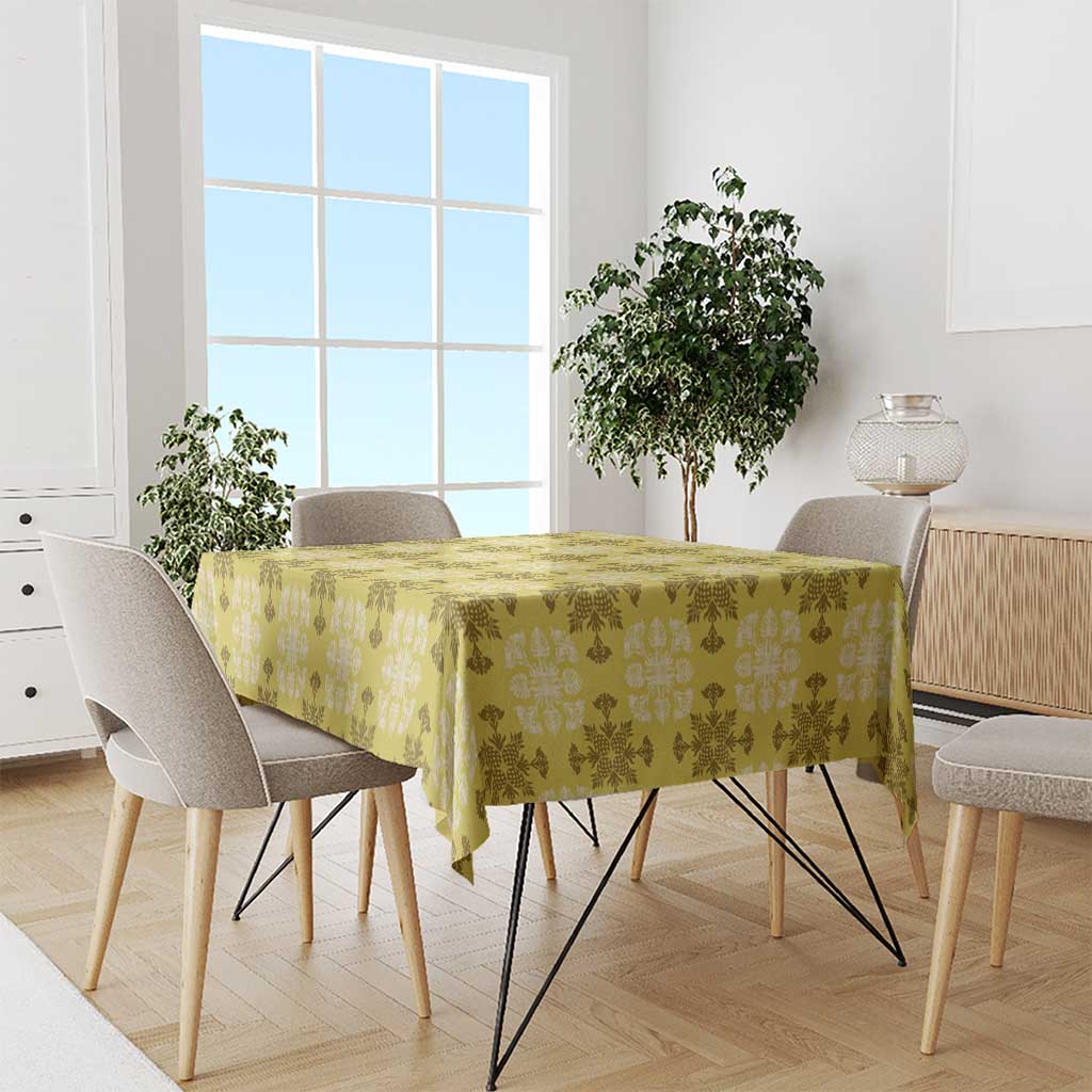 Yellow Hawaiian Quilt Tablecloth Hawaii Pineapple Monstera Palaka Motifs - Polynesian Pride