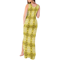 Yellow Hawaiian Quilt Tank Maxi Dress Hawaii Pineapple Monstera Palaka Motifs - Polynesian Pride