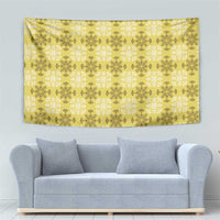 Yellow Hawaiian Quilt Tapestry Hawaii Pineapple Monstera Palaka Motifs - Polynesian Pride