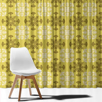 Yellow Hawaiian Quilt Window Curtain Hawaii Pineapple Monstera Palaka Motifs - Polynesian Pride