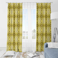 Yellow Hawaiian Quilt Window Curtain Hawaii Pineapple Monstera Palaka Motifs - Polynesian Pride
