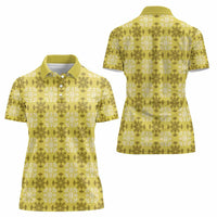 Yellow Hawaiian Quilt Women Polo Shirt Hawaii Pineapple Monstera Palaka Motifs - Polynesian Pride