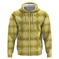 Yellow Hawaiian Quilt Zip Hoodie Hawaii Pineapple Monstera Palaka Motifs - Polynesian Pride