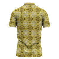 Yellow Hawaiian Quilt Zipper Polo Shirt Hawaii Pineapple Monstera Palaka Motifs - Polynesian Pride