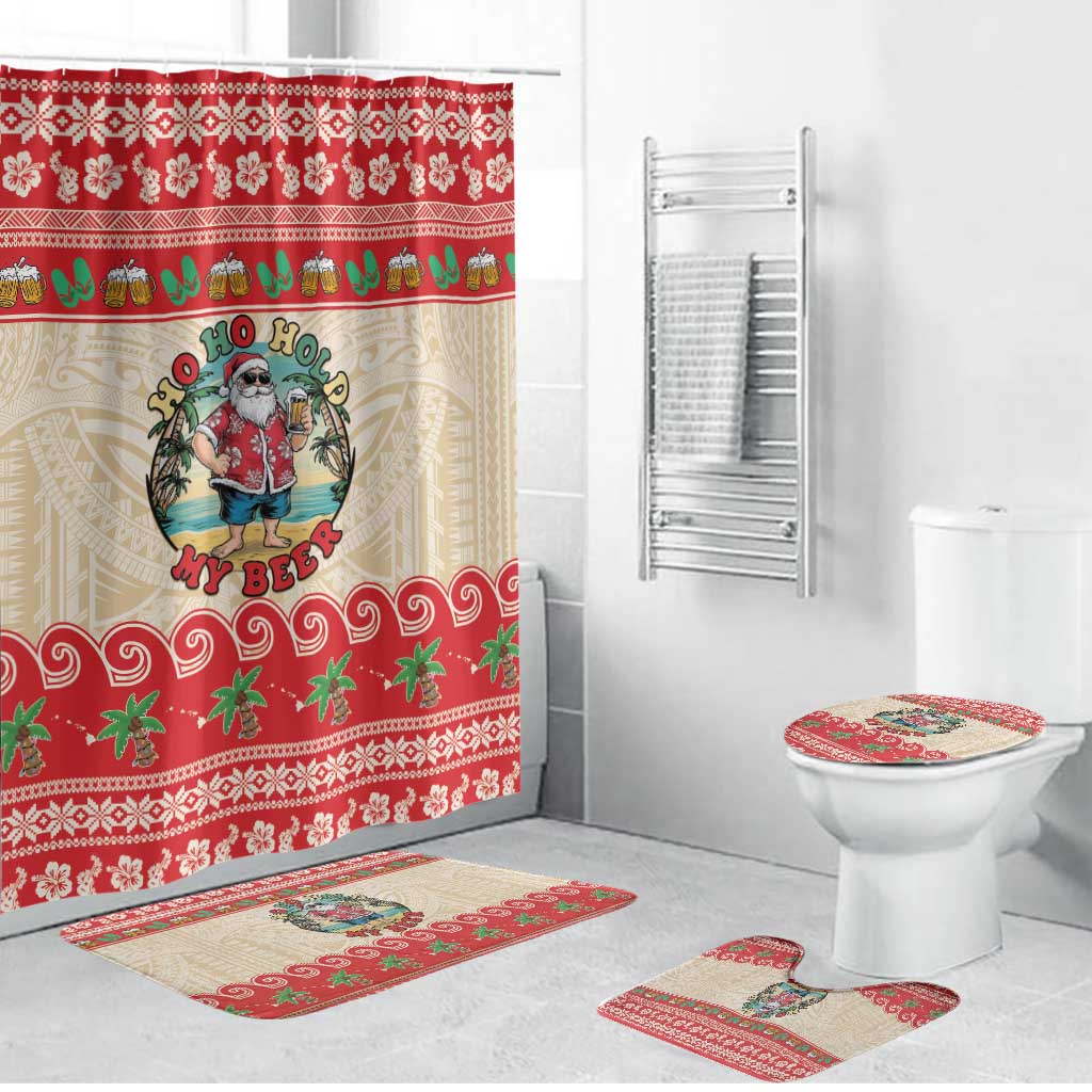 Mele Kalikimaka Hawaii Bathroom Set Funny Beer-Loving Santa Hawaiian Tropical - Polynesian Pride