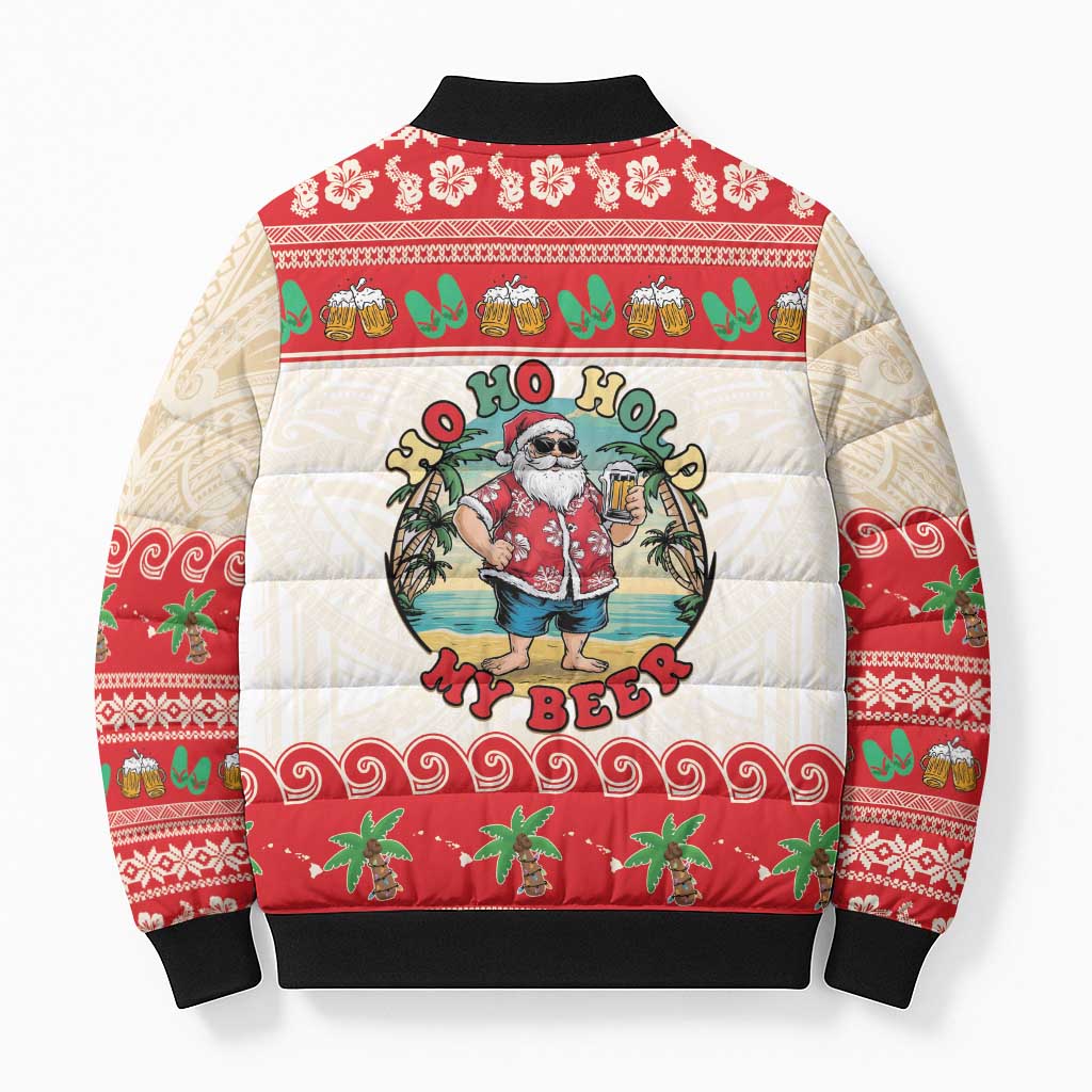 Mele Kalikimaka Hawaii Bomber Puffer Jacket Funny Beer-Loving Santa Hawaiian Tropical - Polynesian Pride