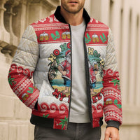 Mele Kalikimaka Hawaii Bomber Puffer Jacket Funny Beer-Loving Santa Hawaiian Tropical - Polynesian Pride