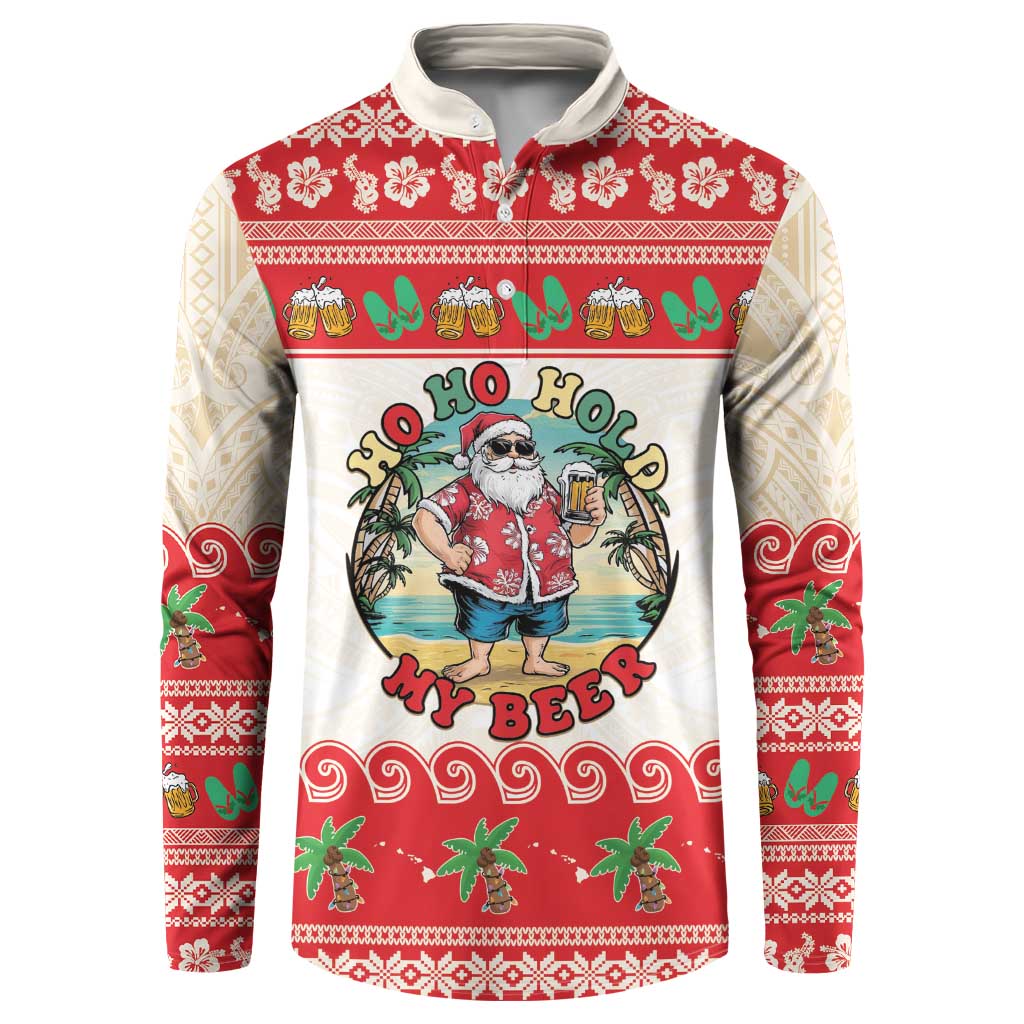Mele Kalikimaka Hawaii Button Sweatshirt Funny Beer-Loving Santa Hawaiian Tropical - Polynesian Pride
